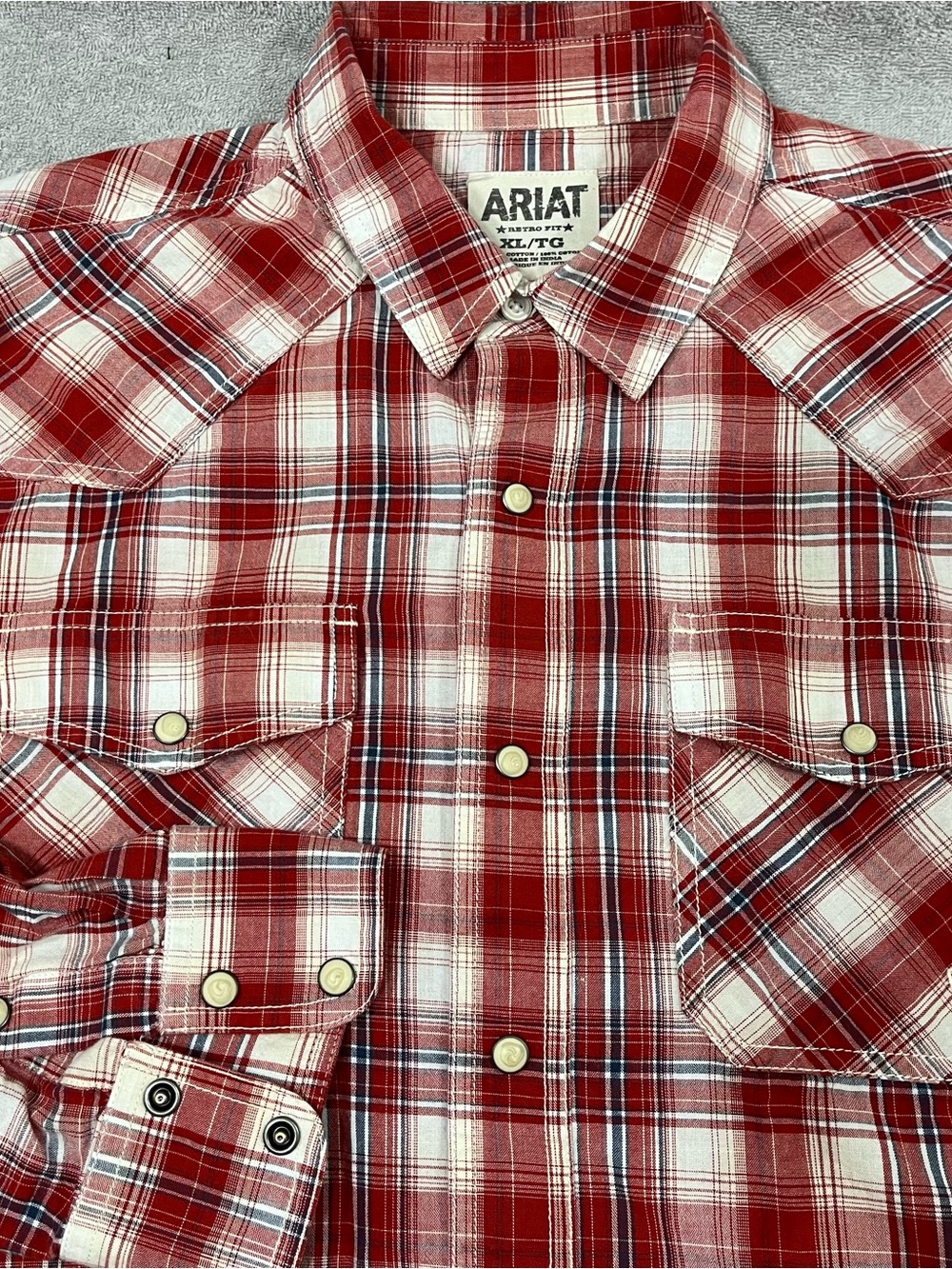Ariat Shirt Adult XL Red Plaid Retro Fit Pearl Snap Western Rodeo Cowboy
